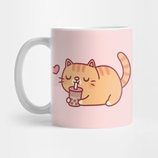 Cute Chubby Orange Tabby Cat Loves Boba Tea Mug